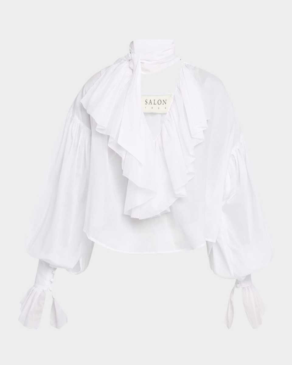 Giacomo Ruffle Neck-Scarf Cotton Blouse